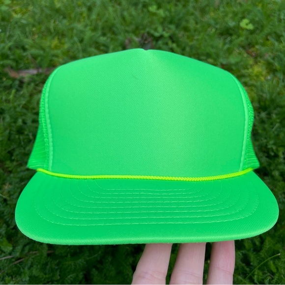 90s Vintage Otto Cap blank bright lime green snap back trucker mesh back hat - Picture 3 of 8
